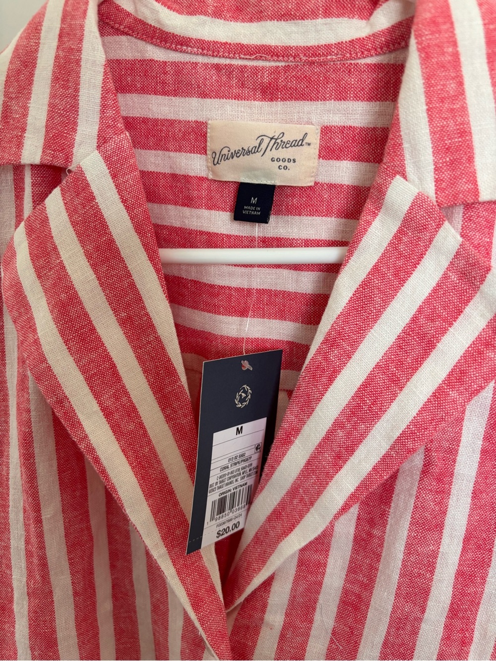 Universal Thread Striped Pink and White Short-Sleeve Linen Shirt - Picture 2 of 3